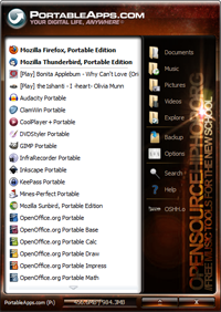 PortableApps.com Menu with all the apps in the PortableApps.com Suite PortableApps.com Screenshot